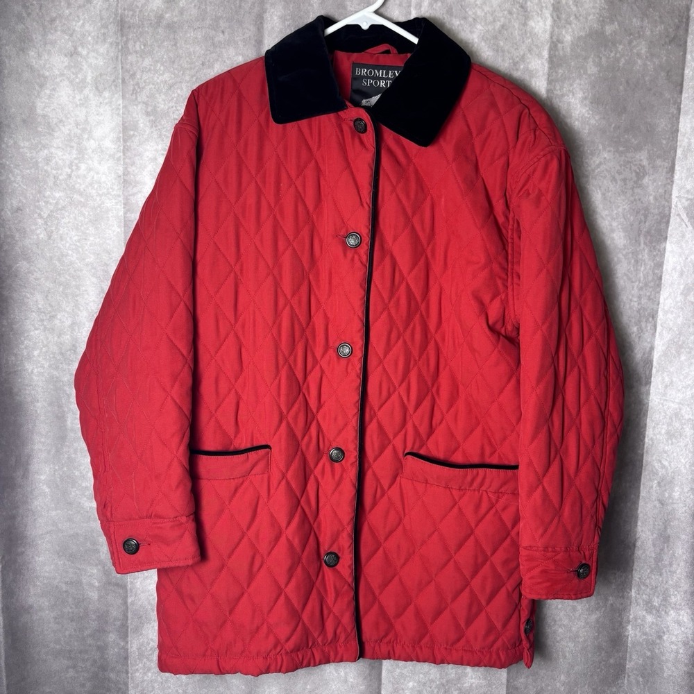 Bromley Sport Womens Thermoloft Red Winter Coat w/ Velvet‎ Collar Quilted Size S